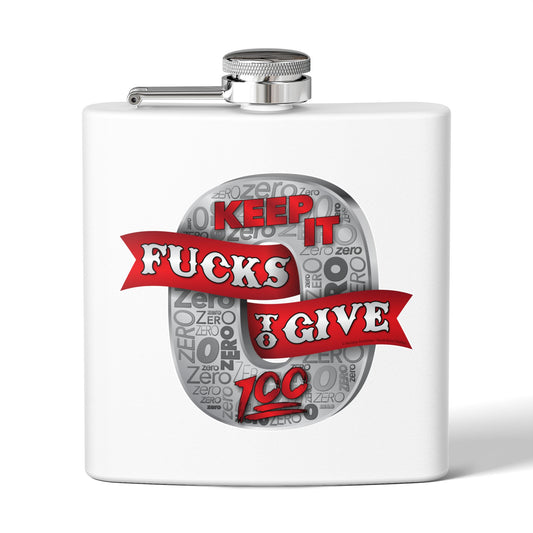 DK100: Zero Fucks To Give (Silver Edition) - 6oz Stainless Steel Hip Flask