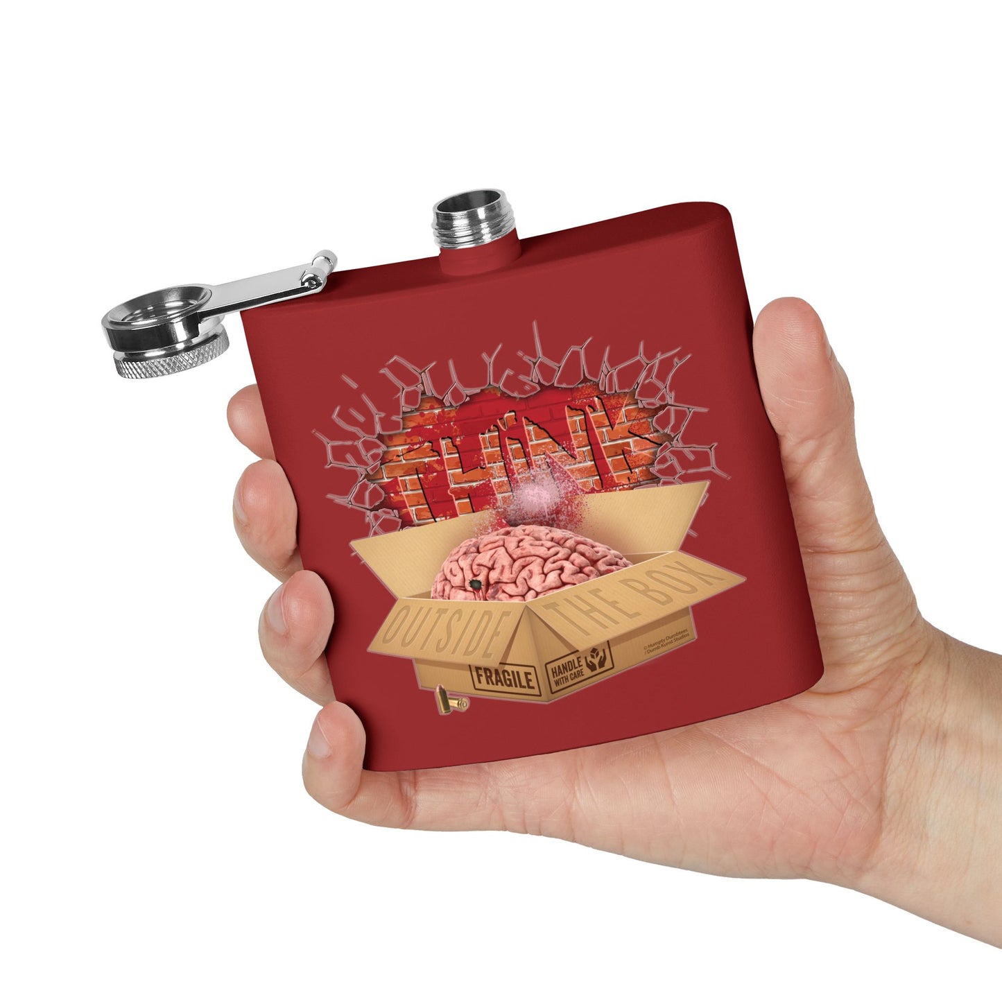 DK194: Think Outside The Box - 6oz Stainless Steel Hip Flask