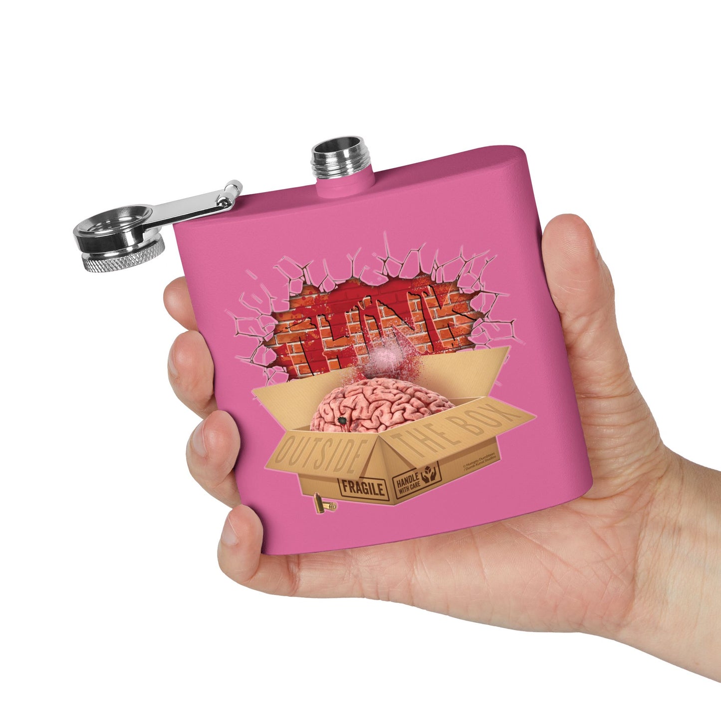 DK194: Think Outside The Box - 6oz Stainless Steel Hip Flask