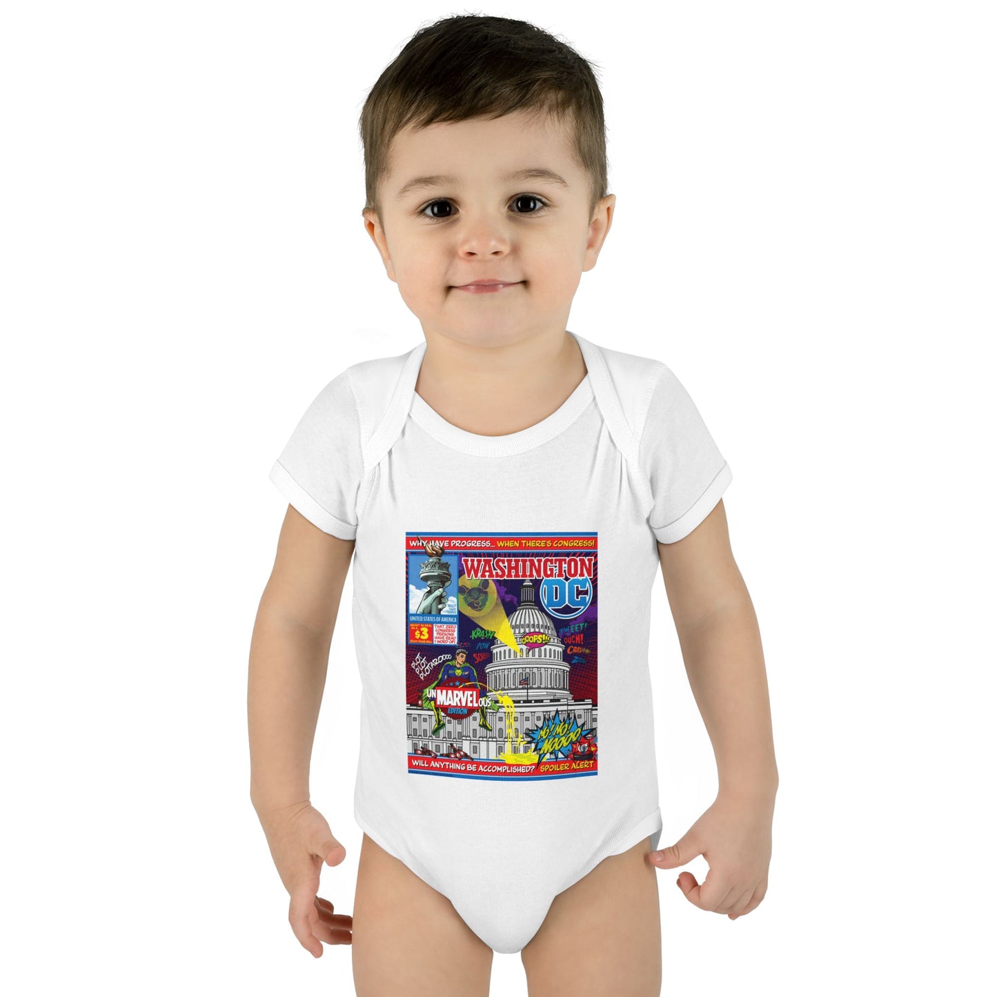 DK149: UnMARVELousington D.C. - Infant Sized Onsie
