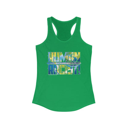 DK99: The Human Racist (Earthly Edition) - Ladies Racerback Tank
