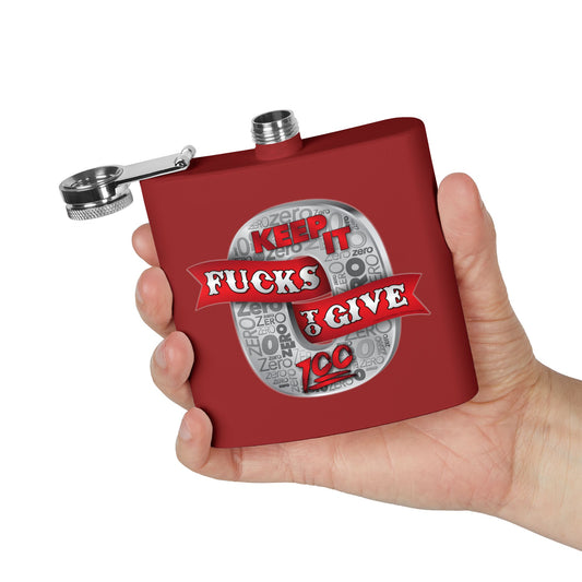 DK100: Zero Fucks To Give (Silver Edition) - 6oz Stainless Steel Hip Flask