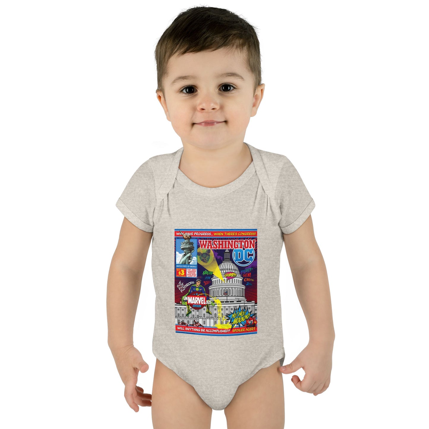 DK149: UnMARVELousington D.C. - Infant Sized Onsie