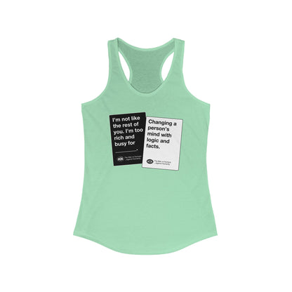 DK180: Humans Against Humanity (Logic & Facts Edition) - Ladies Racerback Tank