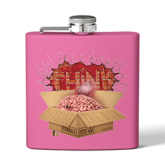DK194: Think Outside The Box - 6oz Stainless Steel Hip Flask