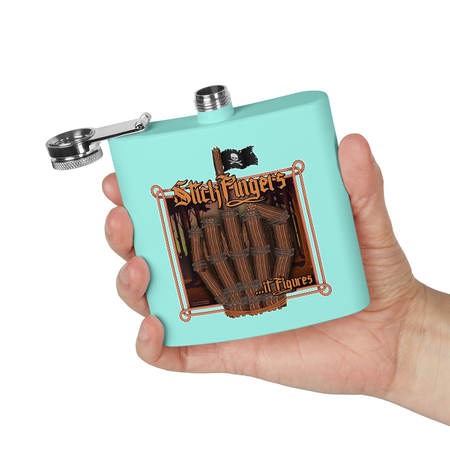 DK218: It Stick Figures - 6oz Stainless Steel Hip Flask