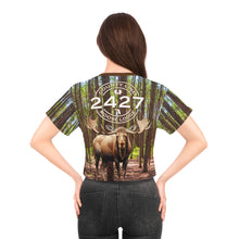 Load image into Gallery viewer, Moose Lodge 2427 - Woodlands Moose - Women&#39;s All-Over-Print Crop Tee
