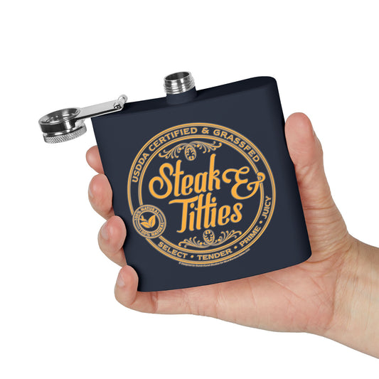 DK225: Steak &Titties - 6oz Stainless Steel Hip Flask