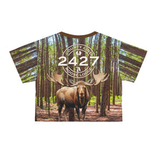 Load image into Gallery viewer, Moose Lodge 2427 - Woodlands Moose - Women&#39;s All-Over-Print Crop Tee
