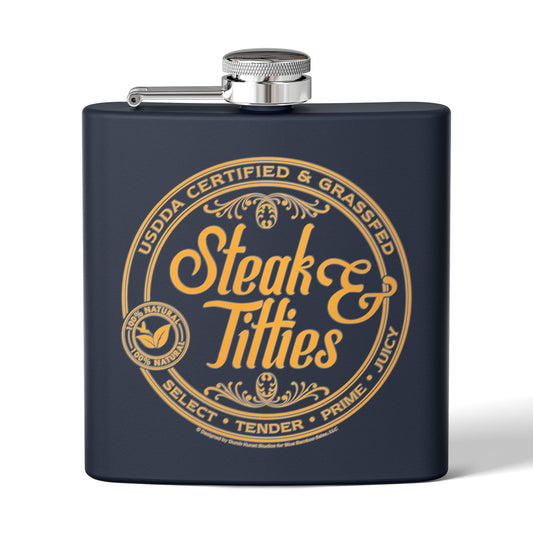 DK225: Steak &Titties - 6oz Stainless Steel Hip Flask