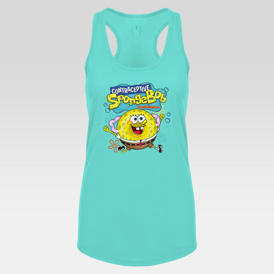 DK196: Contraceptive SpongeBob - Ladies Raceback Tank